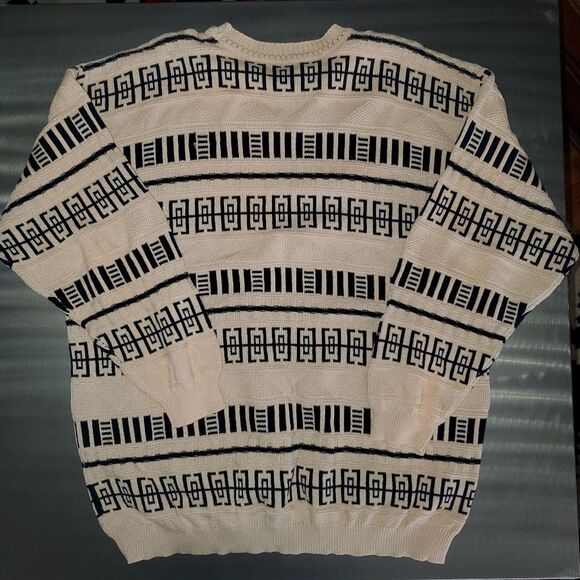 Vintage Dunhill Black Cream Geometric Sweater Textured Knit Scotland Large - Picture 2 of 10